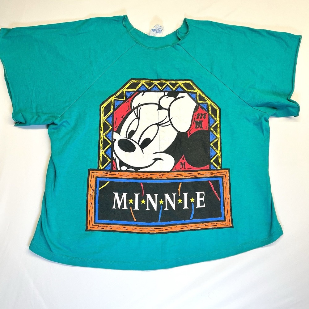 Vintage 90s Disney Minnie Mouse T-Shirt Y2K Teal Graphic USA  One Size Fits All